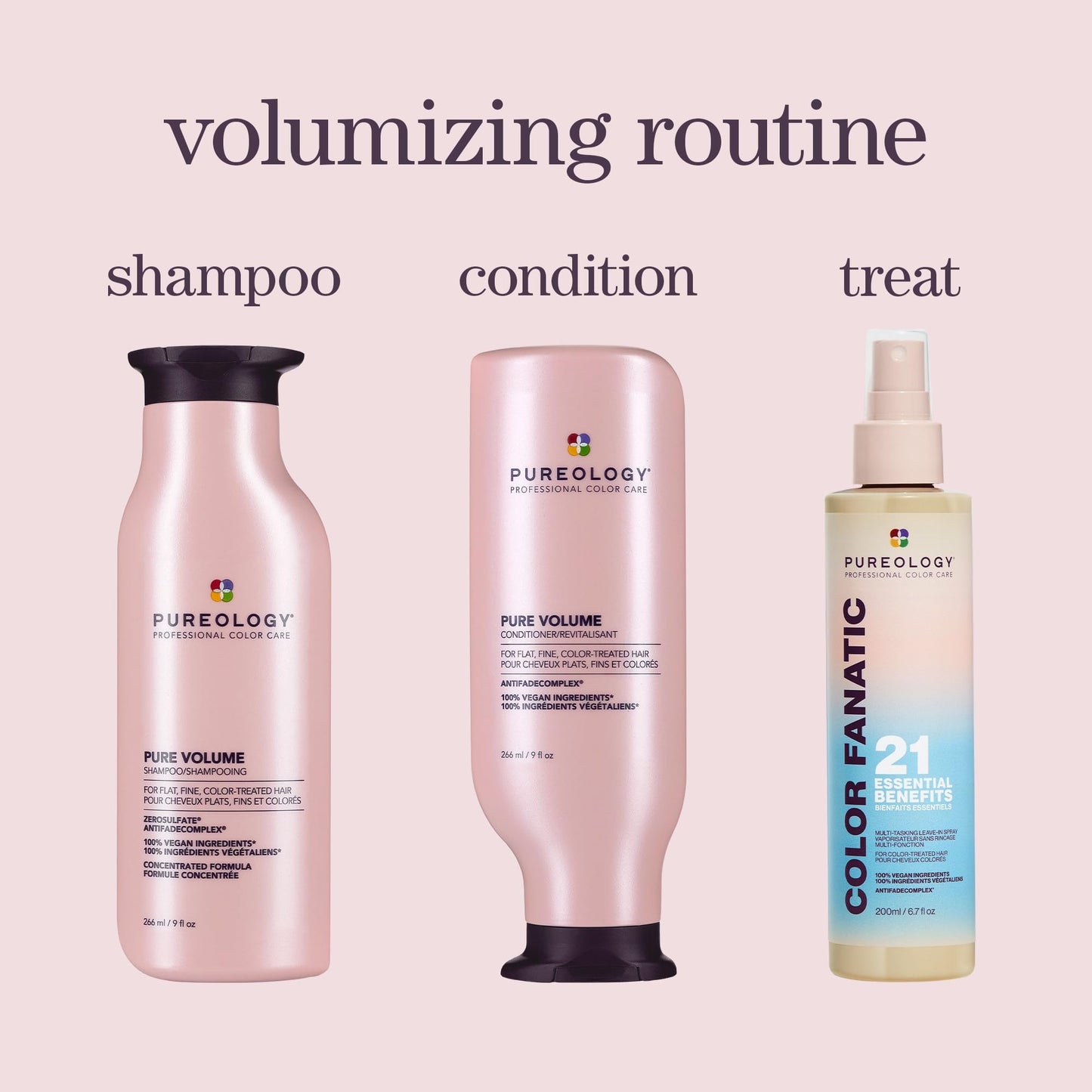 Pureology Pure Volume Shampoo & Conditioner Set - Enhances Volume and Movement, For Flat, Fine, Color Treated Hair, Lightweight, Sulfate-Free & Vegan, 33.8 Fl Oz
