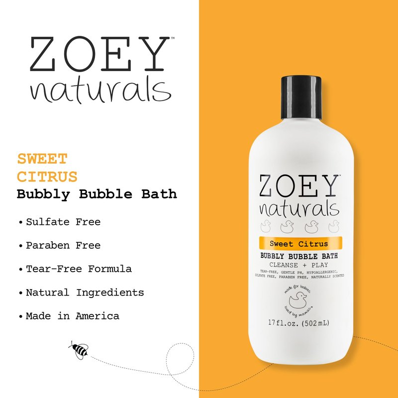Zoey Naturals - Sweet Citrus Bubble Bath for Kids & Babies - Organic Tear-Free, Non-Toxic Toddler Soap with Moisturizing Aloe & Avocado Oil - Long Lasting Bubbles - Made in USA, 17 oz