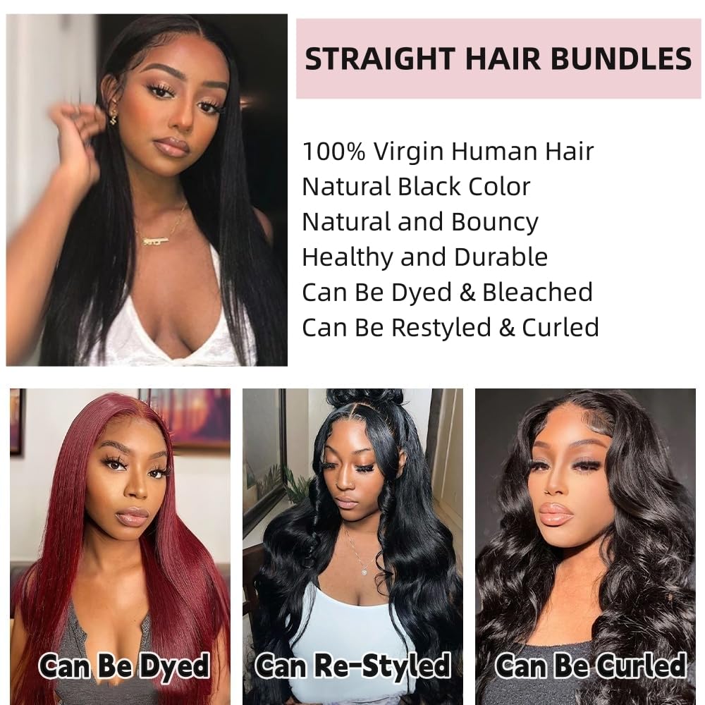 Angie Queen Straight Bundles Human Hair 20 Inch 100% Unprocessed Virgin Hair Extensions Single Bundle 100 Gram(+/-5g) Double Weft Quick Weave Sew In Nature Black Color