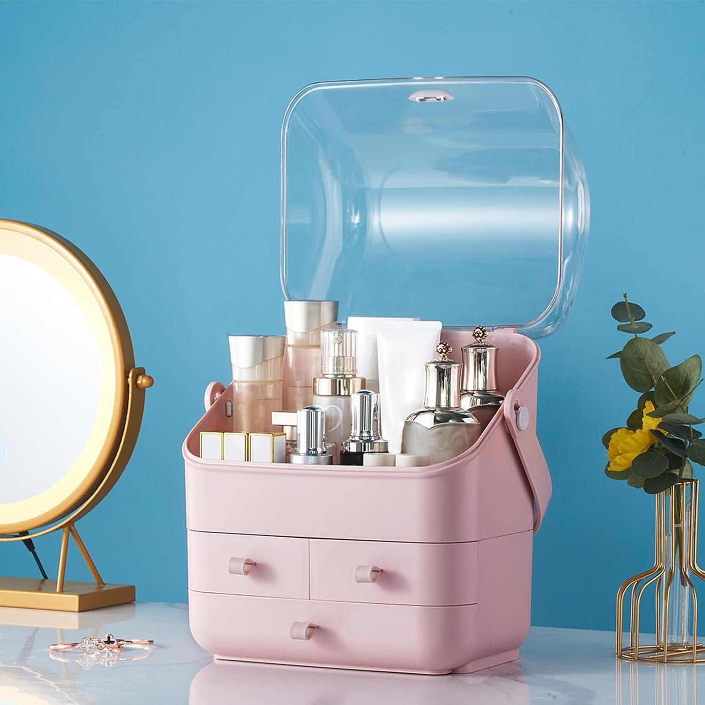Makeup Organizer with Drawers - Large Beauty Box for Vanity | Dustproof Skincare & Cosmetic Storage