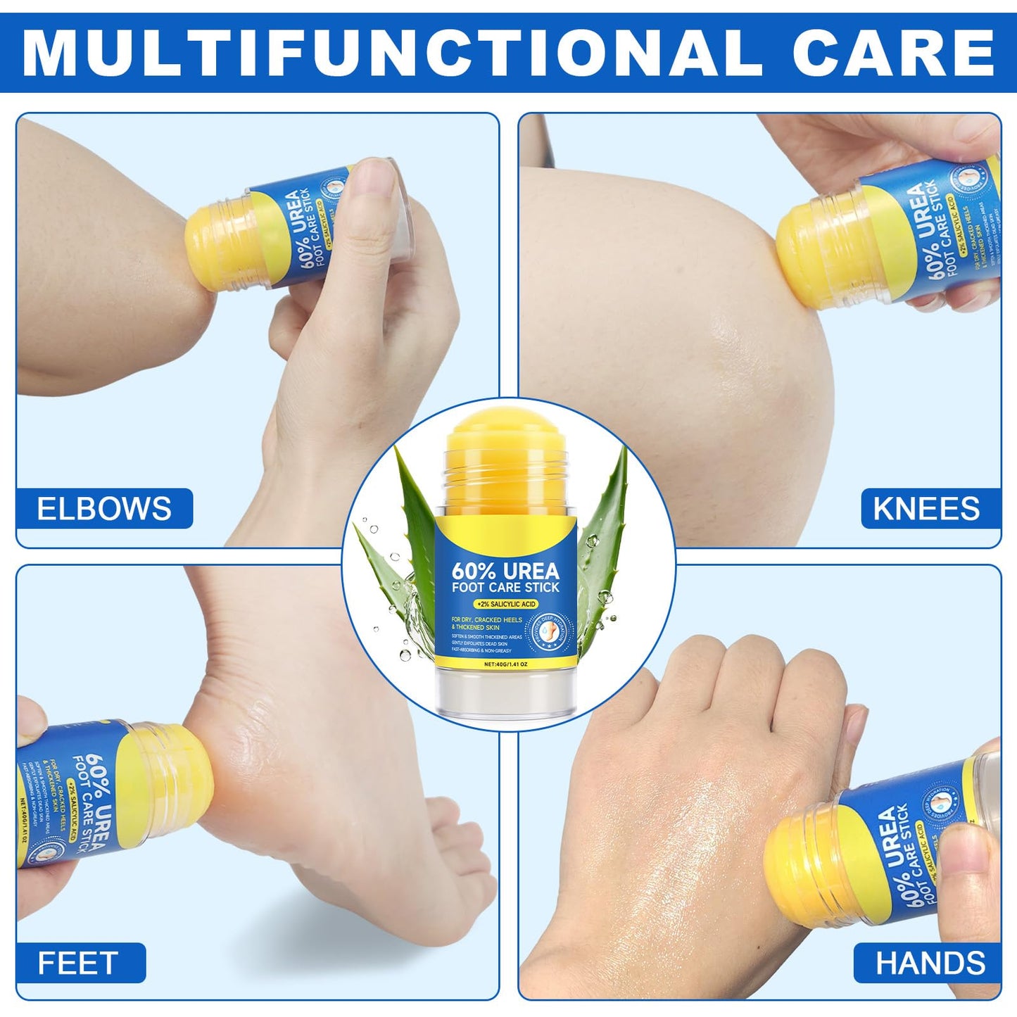 CFXYHNOX 60% Urea with 2% Salicylic Acid Foot Care Stick, Urea Foot Cream Moisturizer for Dry Cracked Feet, Knees, Elbows, Hands, Moisturizes and Hydrates the Dry Skin 1Pack