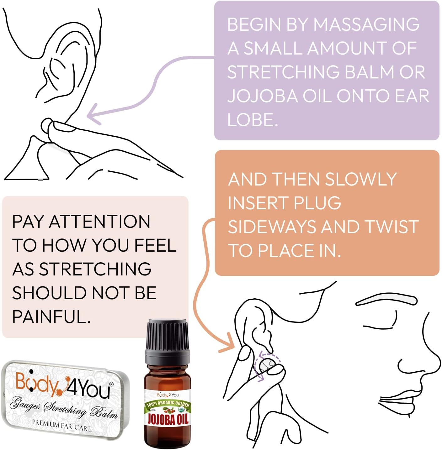 BodyJ4You | 18PC Body Piercing Stone Plugs - Organic Jojoba Oil Aftercare Balm - 24mm (1") Double Flared Tunnels