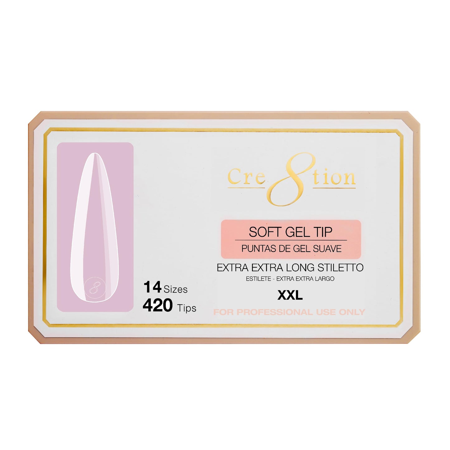 Cre8tion Soft Gel Nail Tips, Extra Extra Long Stiletto Shape, 602 Tips in 14 Sizes (00-9) for Professional Nail Extensions