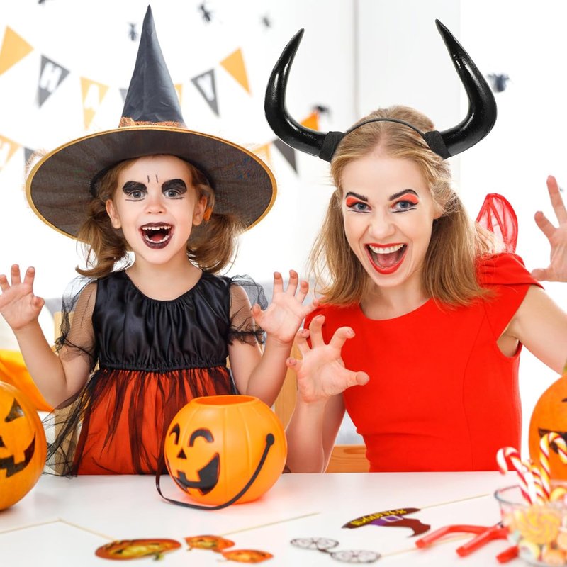 Horn Headband - Black Devil Ox Horn Costume Accessory for Halloween | Unisex Party Headpiece