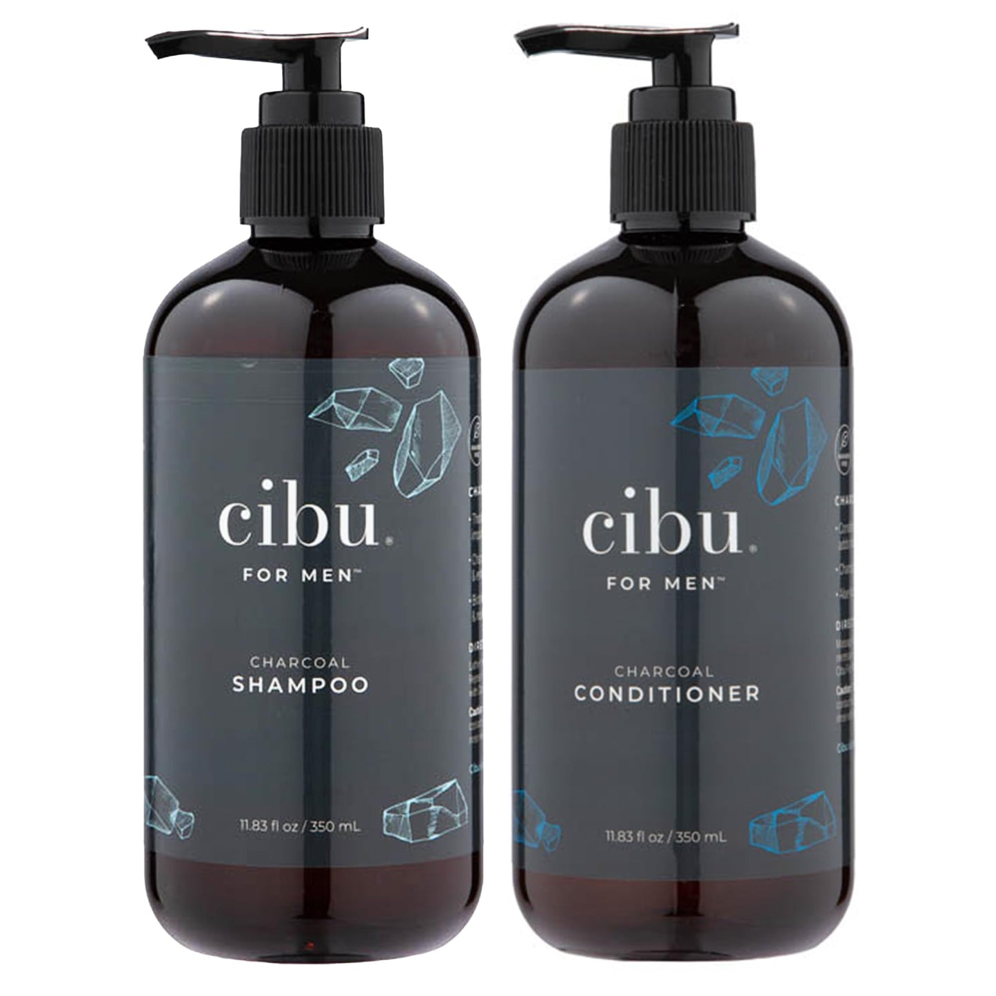 CIBU for Men Charcoal Shampoo and Conditioner Bundle - 12oz Deep Clean Men’s Volumizing Shampoo - 12oz Hydrating and Volumizing Charcoal Cleansing Conditioner - Promotes Healthy Hair and Scalp