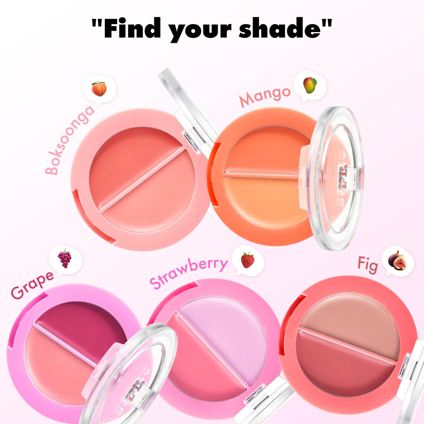 AMUSE SEOUL Lip and Cheek Healthy Balm (01 BOKSOONGA) - Multiuse Buildable Cream & Balm Blush, Glossy Creamy Texture, Natural Flush, 2 Colors, Lightweight, Vegan, Korean Beauty Makeup