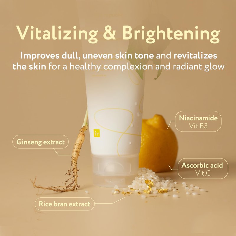 Face Republic Glow Gold Mineral Cleanser 100ml 3.38 fl oz | Deep Pore Purifying Foam | Vitalizing for Dull Skin | Gold, Rice Bran, Ginseng, Vitamins, Niacinamide | Vegan Korean Skincare