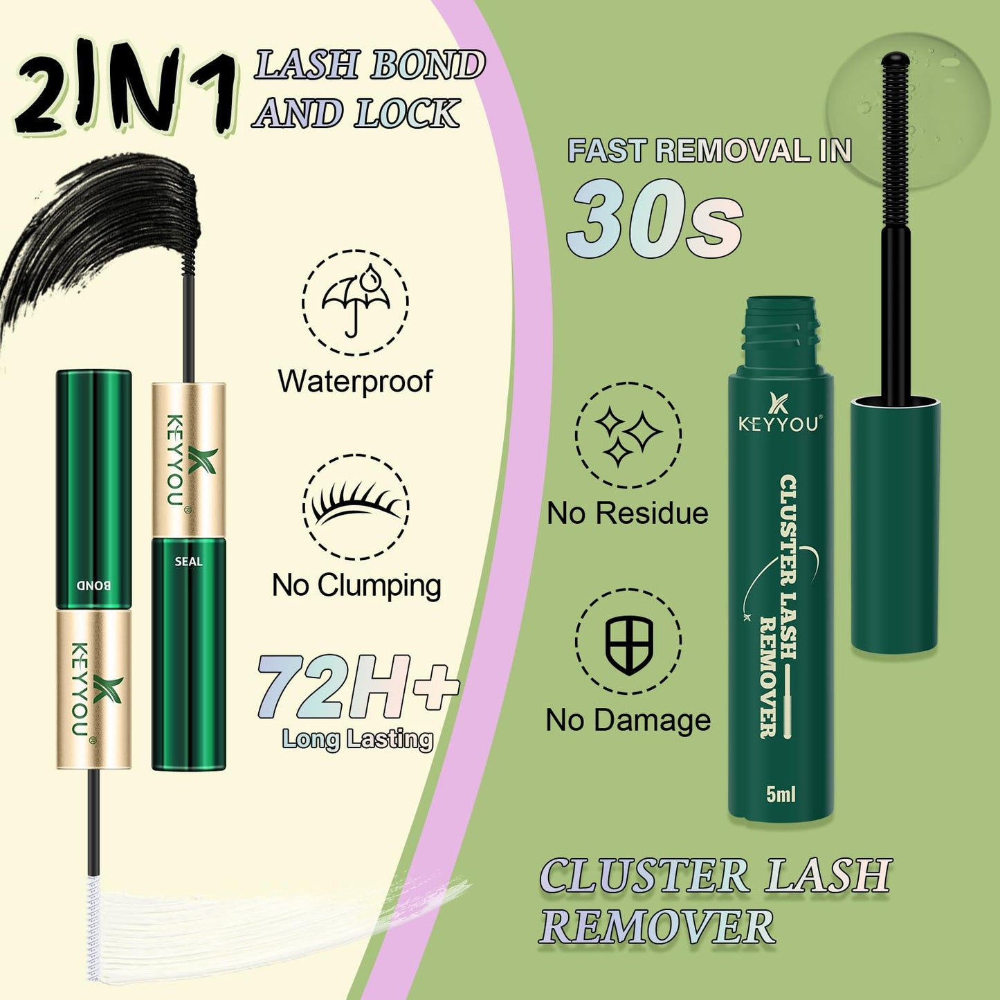 KEYYOU Angel Lash Clusters Kit, 8-18mm Mix D Curl Wispy Natural Eyelash Clusters with Bond, Seal and Tweezers for DIY Eyelash Extension at Home(Lash Kit-Angel A08)
