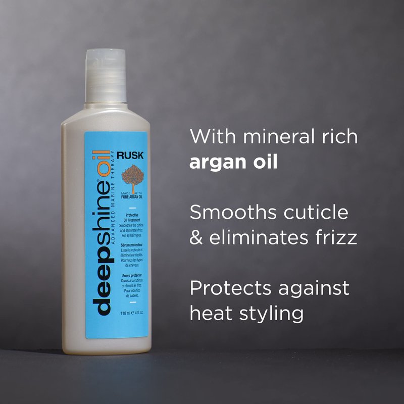 RUSK Deepshine Oil Protective Treatment, Pure Argan Oil, Improves Elasticity, and Leaves Hair with No-Frizz, Soft, Silky, and Manageable, 4 fl. oz.