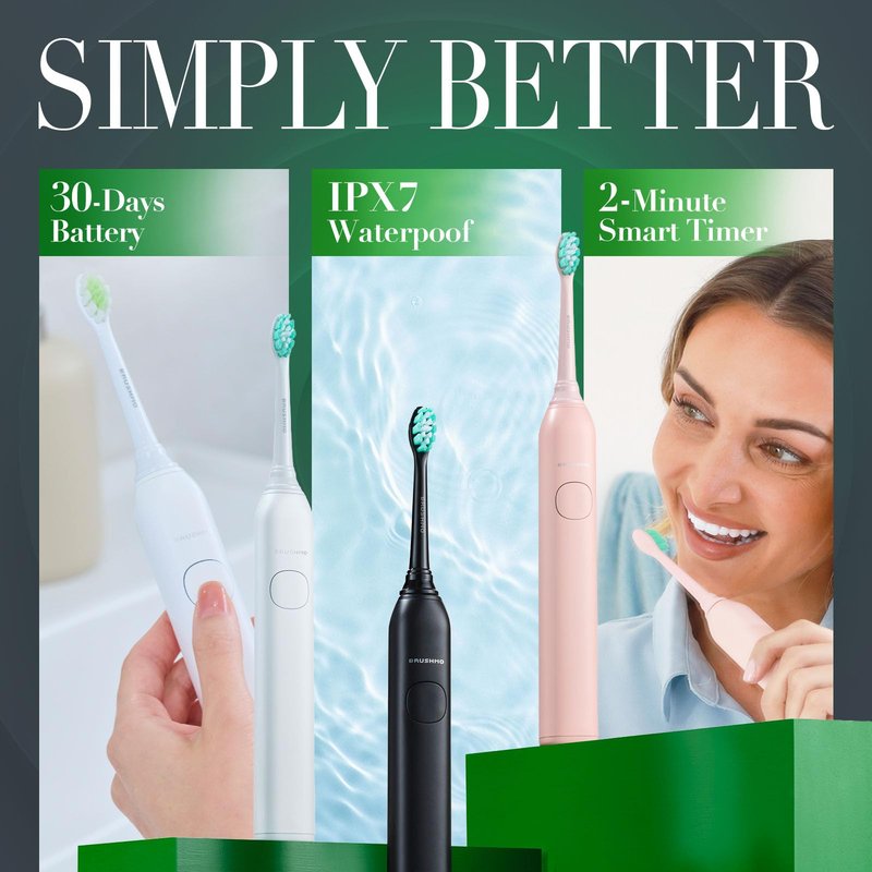 Brushmo Super Sonic Electric Toothbrush with 4 Replacement Heads - Rechargeable Electronic Tooth Brush for Adults with 5 Customizable Modes - IPX7 Waterproof & Long-Lasting Battery - Black
