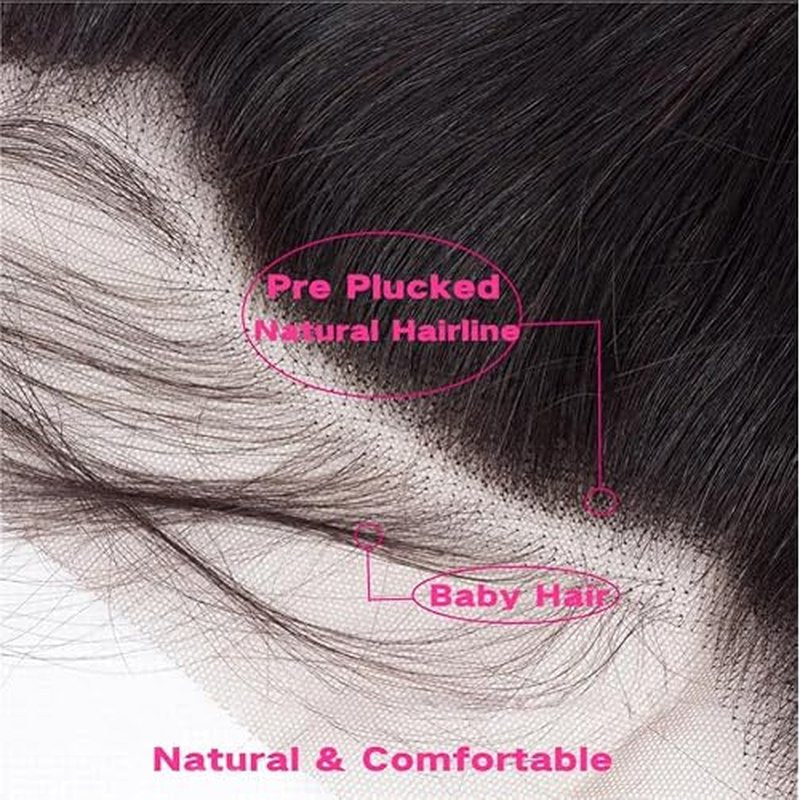 13x4 Lace Frontal Closure Straight Ear to Ear HD Lace Frontal Pre Plucked 20 Inch Brazilian Virgin Human Hair Frontals Free Part 150% Density Hair Extensions Natural Black