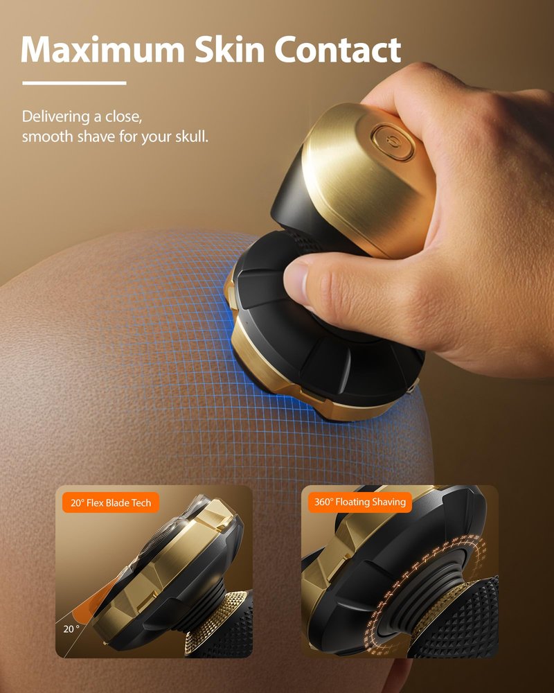 2026 NEW Head Shaver for Bald Men - Trimcoo 5-in-1 Magnetic Electric Trimmer with Titanium Blades | Gentle on Sensitive Scalp | IPX7 Waterproof, Powerful 8500 RPM, USB-C Charge & LED Display (Gold)