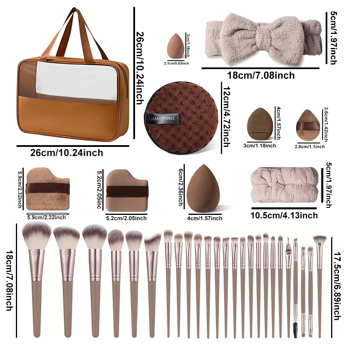 40Pcs Brown Makeup Brush Set - Professional Synthetic Brushes for Blush, Foundation, Eye Shadow & Concealer | Includes Beauty Blender Sponge