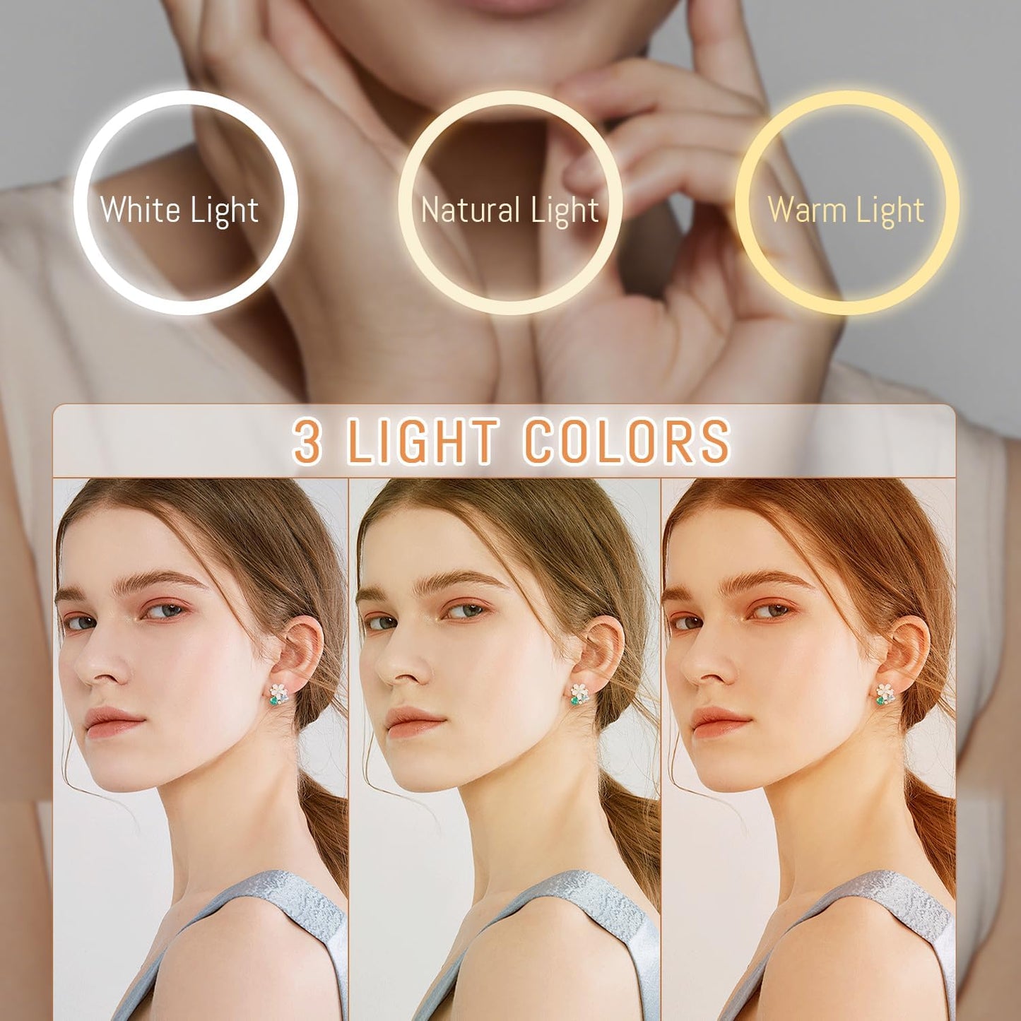 Auxmir Wall Mounted Makeup Mirror - 1X/30X Double-Sided Magnifying, Dimmable 3-Color Light, 360° Rotation | 8" Gold Finish