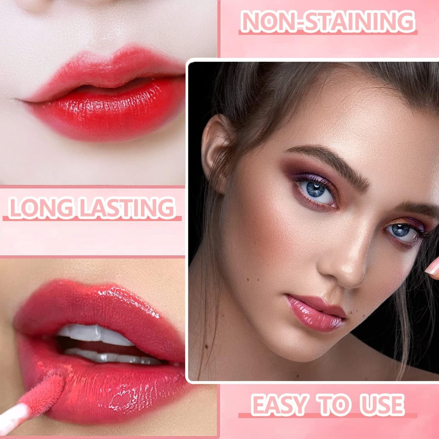 Eakroo 10 Colors Lip Tint Stain, Lip Stain Long Lasting Waterproof, Lip Gloss Set, Korean Lip Tint, Moisturizing Korean Lip Gloss for Women, Lipstick Long Lasting, Lip Gloss Bulk, Kawaii Mini Makeup