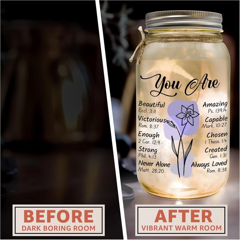 Religious Gifts for Women Christian Mason Jar Lamp Extra-Large - Christmas Inspiration for Mom Bible Encouragement Gifts for Women - Faith Jar 25oz Easter Mothers Day Bible Scripture for Mom Nana