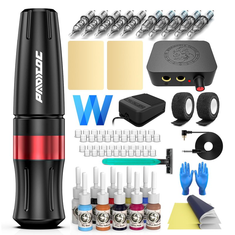 Padieoe Tattoo Gun Kit, Tattoo Kit Wireless Tattoo Machine Kit 1,600 MAH Battery Tattoo Practice Pen with Digital Led Display Type-C Charged Tattoo Supplies for Beginners WTK280