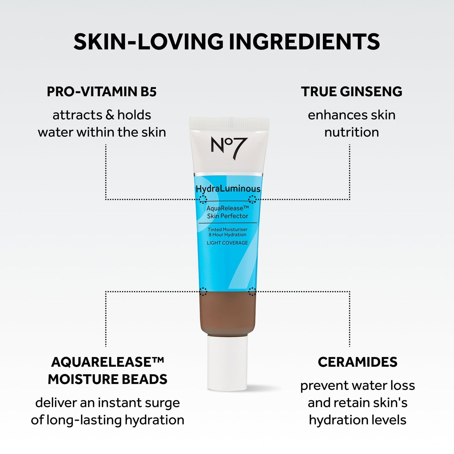 No7 HydraLuminous Skin Tint Perfector - Aqua Release Tinted Moisturizer with a Hydrating, Lightweight Formula - Sheer to Light Coverage Face Makeup - Medium (1 Fl Oz)