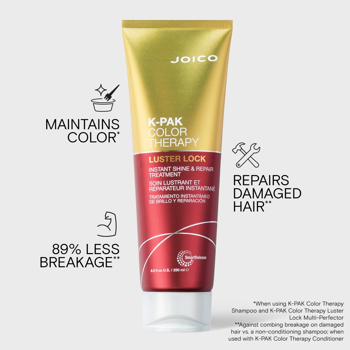 Joico K-PAK Color Therapy Luster Lock Instant Shine & Repair Treatment | For Color-Treated Hair | Boost Color Vibrancy | Repair Breakage | With Keratin & Argan Oil | 8.5 Fl Oz