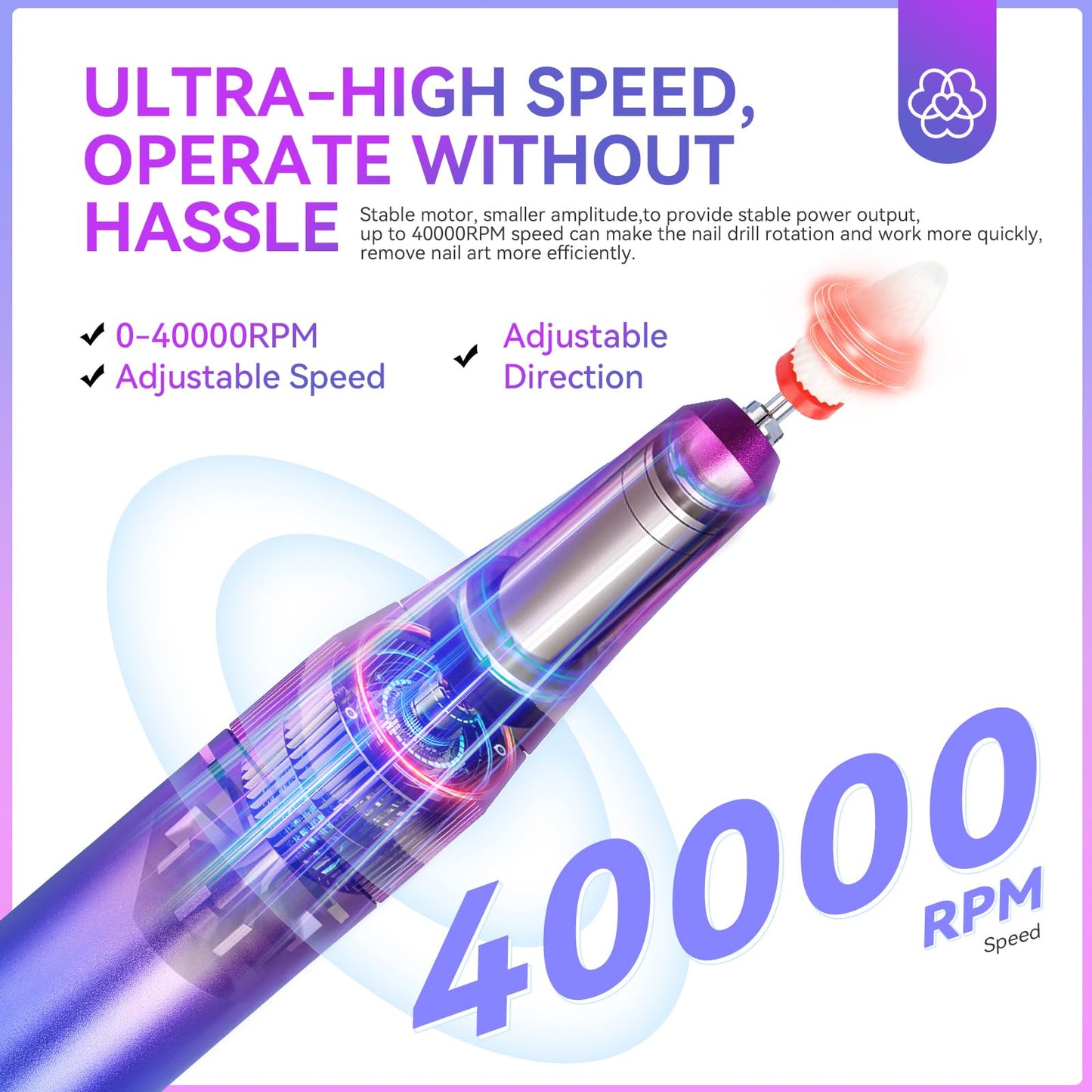 SAVILAND Nail Drill Professional: 40000RPM Nail Drill Machine 2024 Portable Nail File Faster Removal Acrylic Nails & Large Battery Capacity for Nail Art, Pedicure Manicure Home Nail Salon
