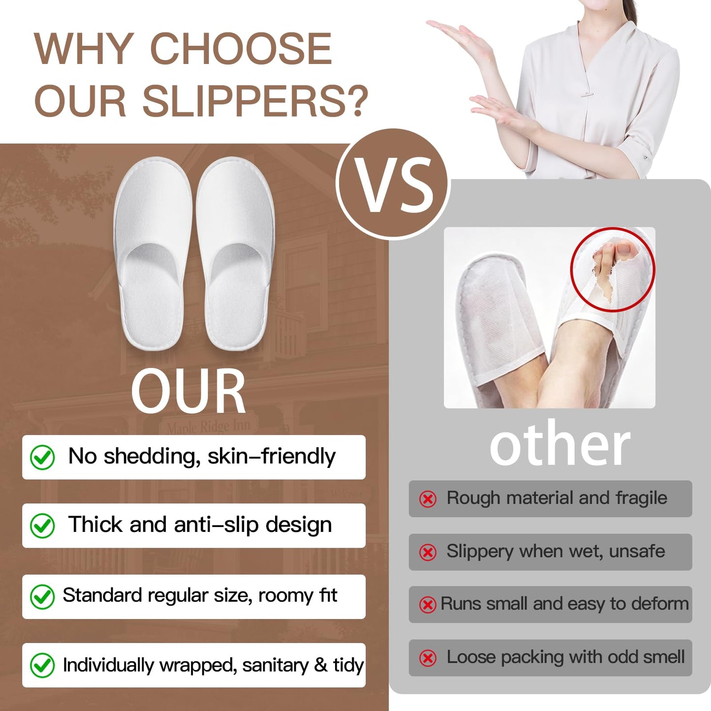SENJUNSAFE 30Pairs Disposable Slippers For Guests Men's US 10/Women's US 11 Medium Applicable Spa Travel Hotel Slippers Disposable, Individually Wrapped Anti-Slip slippers In Bulk （White）