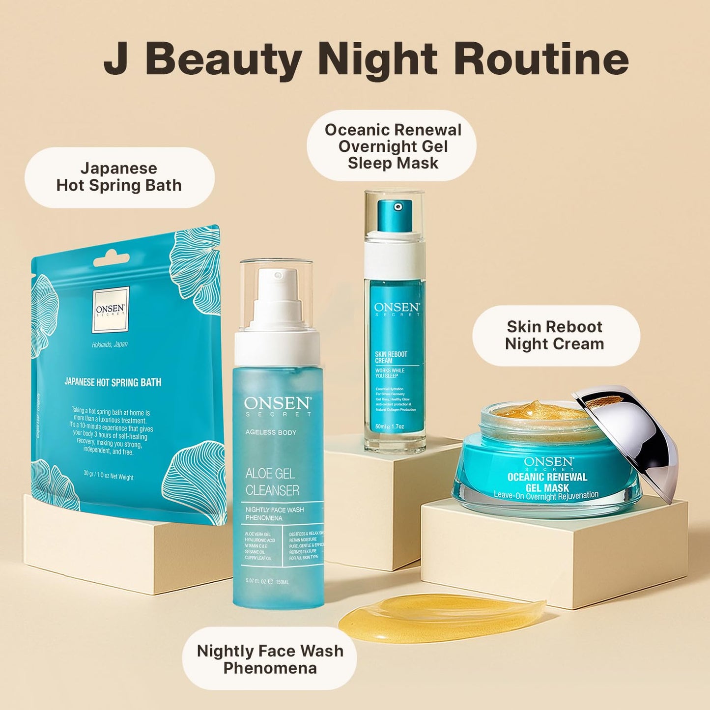 Onsen Oceanic Renewal Facial Gel Mask for Skin Care - Hydrating Collagen Overnight Mask with Marine Stem Cells, Niacinamide and Hyaluronic Acid - Night Repair for Smooth, Radiant & Firm Skin - 50 ml