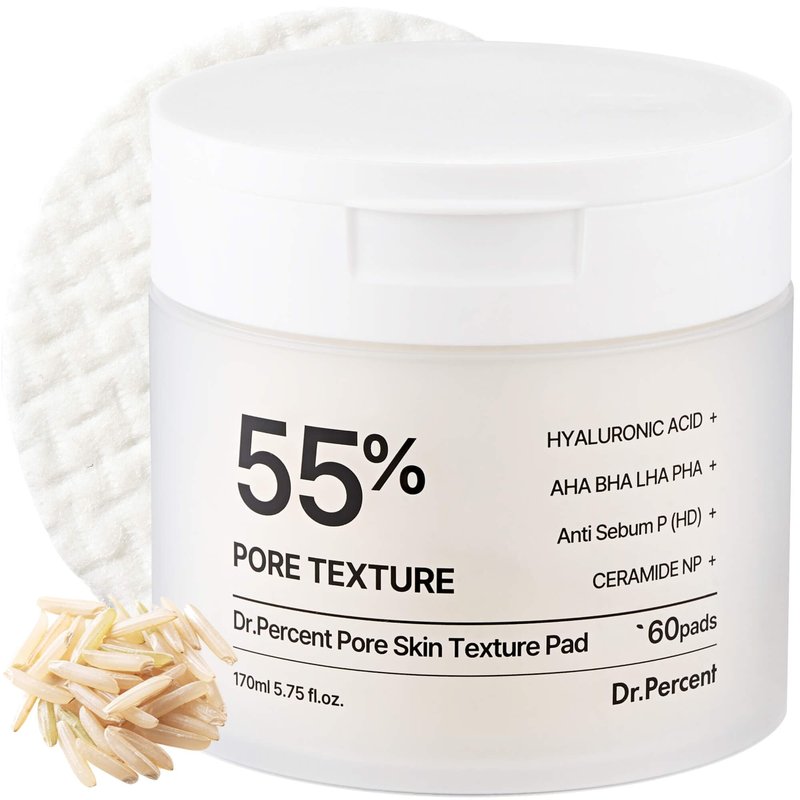 Dr.Percent Pore 55% Skin Texure Pad – AHA BHA LHA, Retinol & Rice Extract for Enlarged Pores, Textured Skin, Sebum Control, Exfoliating Toner Pads for Glass Skin, Non-Irritating, Korean Skincare(60ct)