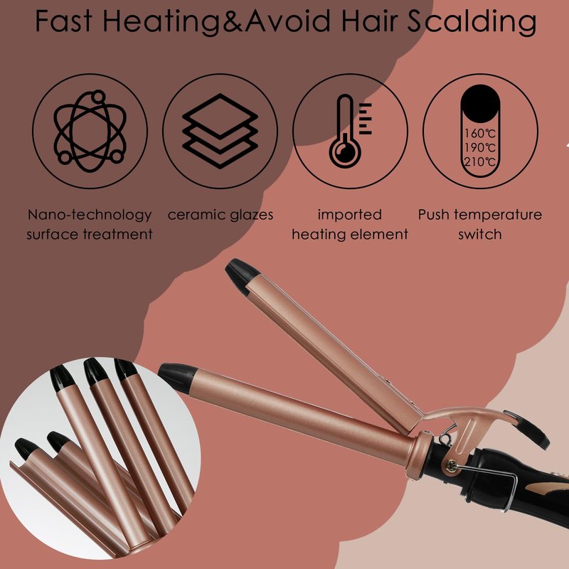 5 Barrel Hair Crimpers and Wavers, Fast Heat 15mm Portable Wand for Long Hair, Adjustable Two-Gear Temperature Wavy Curler (Gold)
