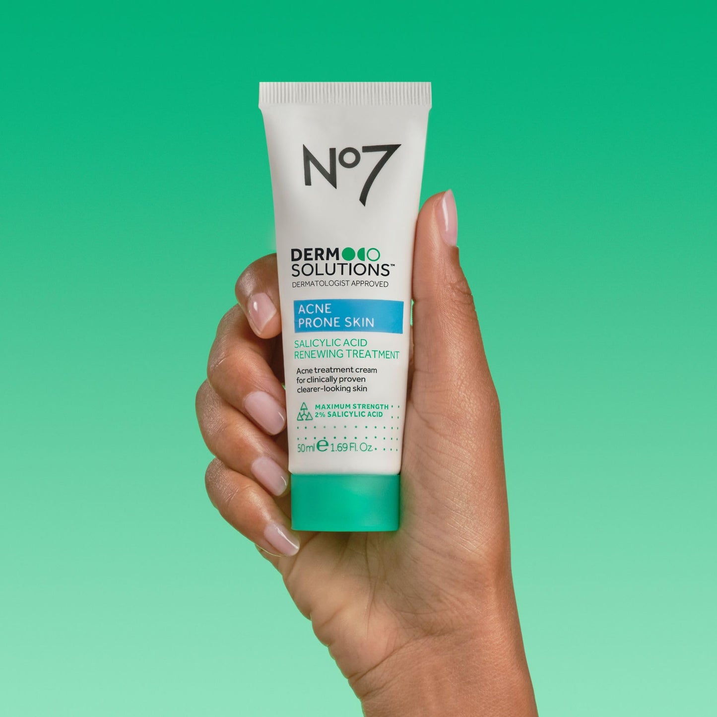 No7 Derm Solutions 2% Salicylic Acid Acne Treatment for Face - Pimple Cream with Maximum Strength for Clearer Skin - Non-Drying Exfoliating Formula for Acne Prone Skin (1.69 fl oz)