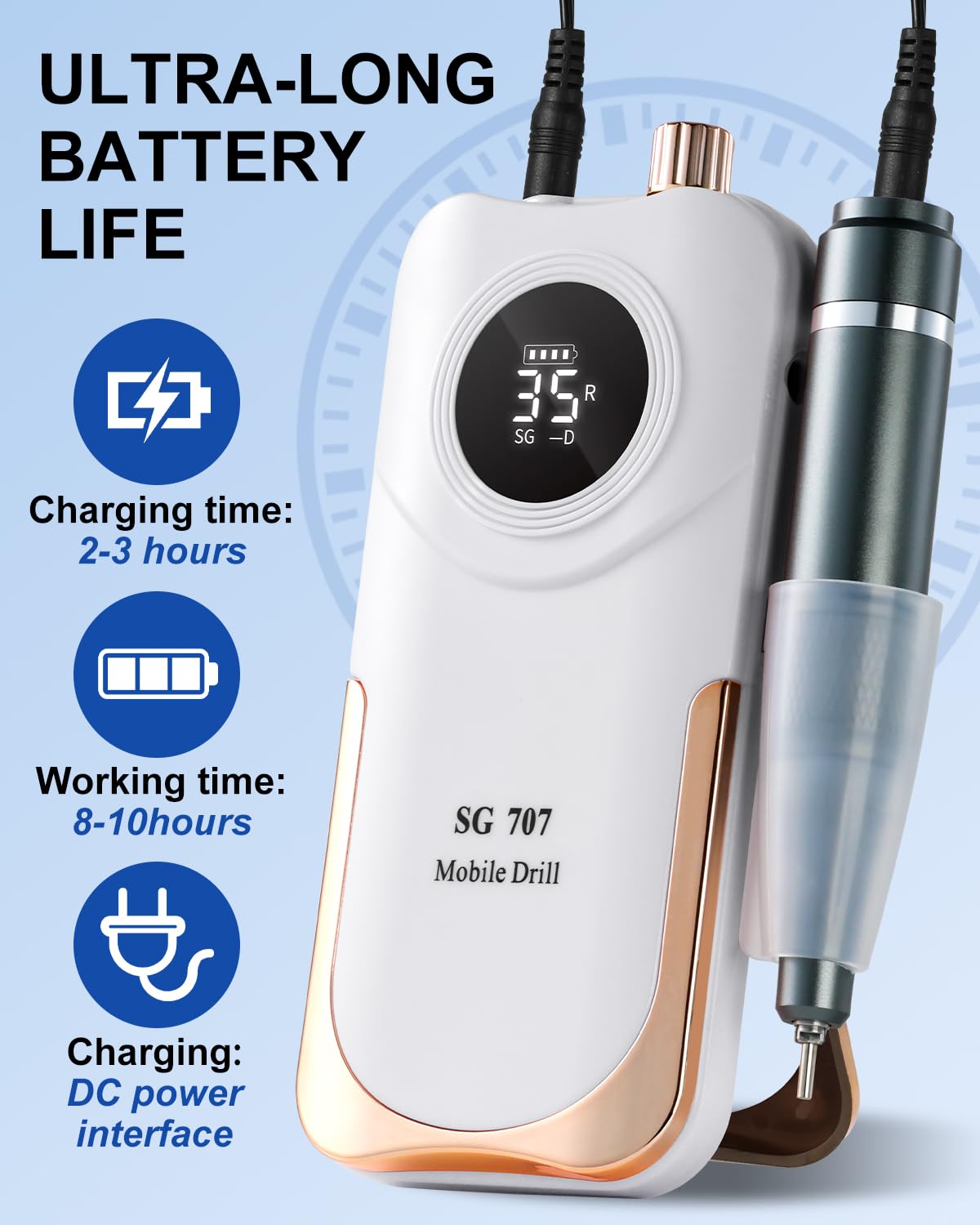 Moskany Professional Grade Electric Nail Drill Kit 35000RPM with 14PCS Bits White Portable Rechargeable Cordless File Machine for Acrylic Gel Powder Nails and Manicure Pedicure Toenail Tool Salon Set