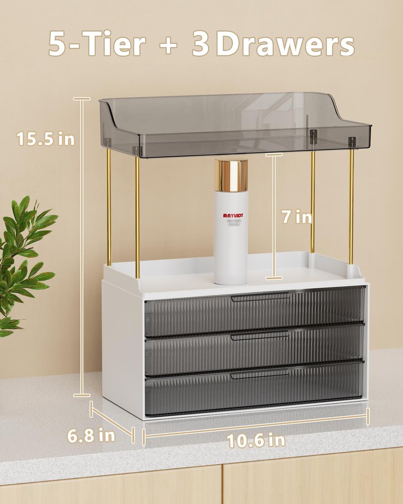 Anylady Bathroom Organizers and Storage, Makeup Organizer (Sturdy Durable Attractive), Ideal for Vanity, Countertop, Counter, Perfume, Skincare, Cabinet, Cosmetic, Dresser Organizer (white)
