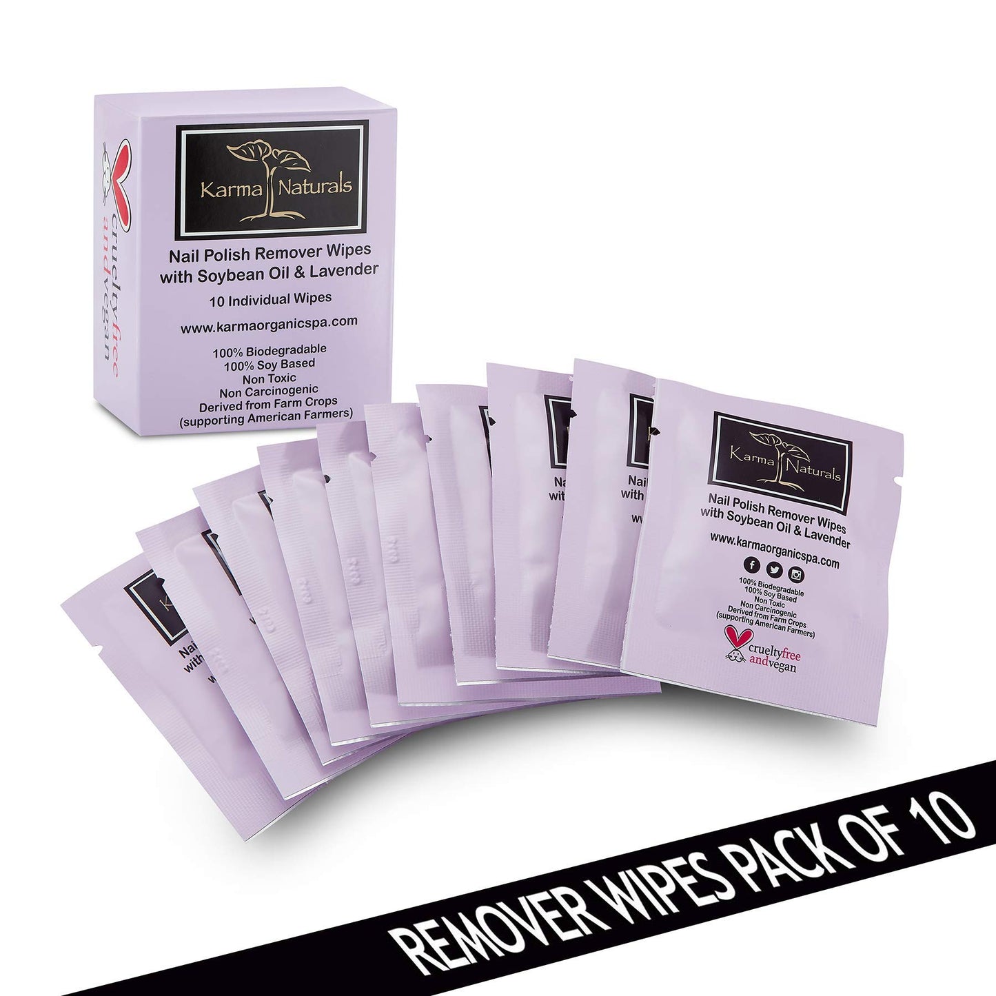 Karma Nail Polish Remover Wipes and Natural Soybean Lavender Remover Nontoxic Vegan Cruelty Free