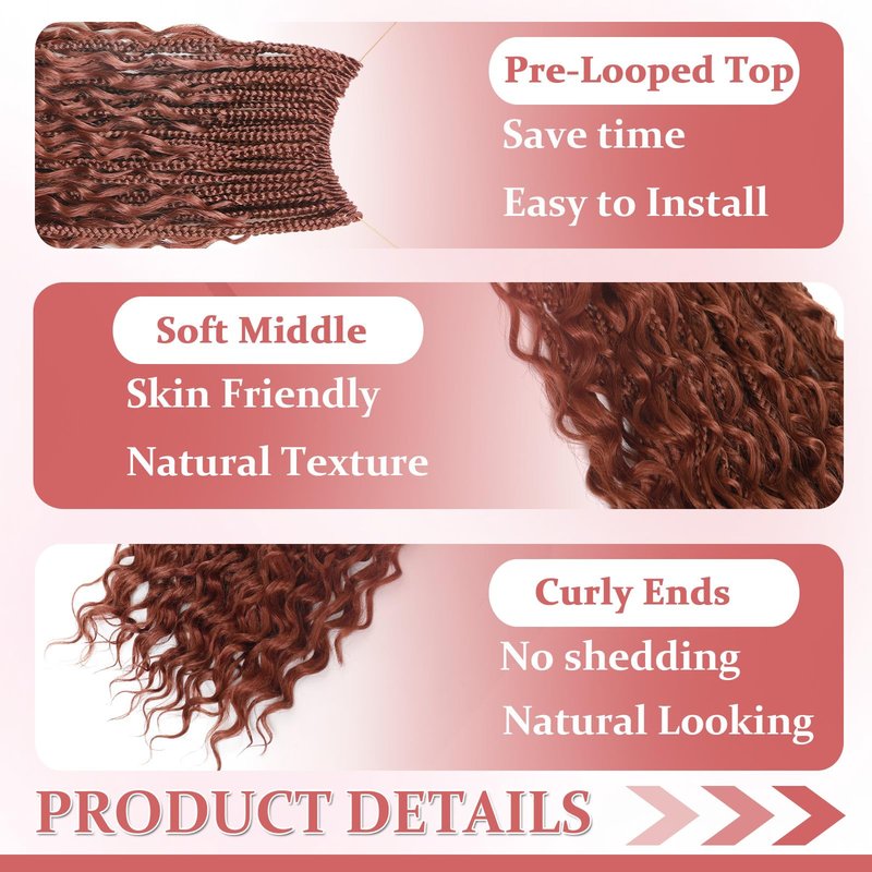 9 Packs Boho Box Braids Crochet Hair 24 Inch Pure Protein Fiber Similar to Human Hair Goddess Box Braids Crochet Hair With Curly Ends Pre Looped Bohemian Braid Hair Extension For Women(24 Inch,350#)