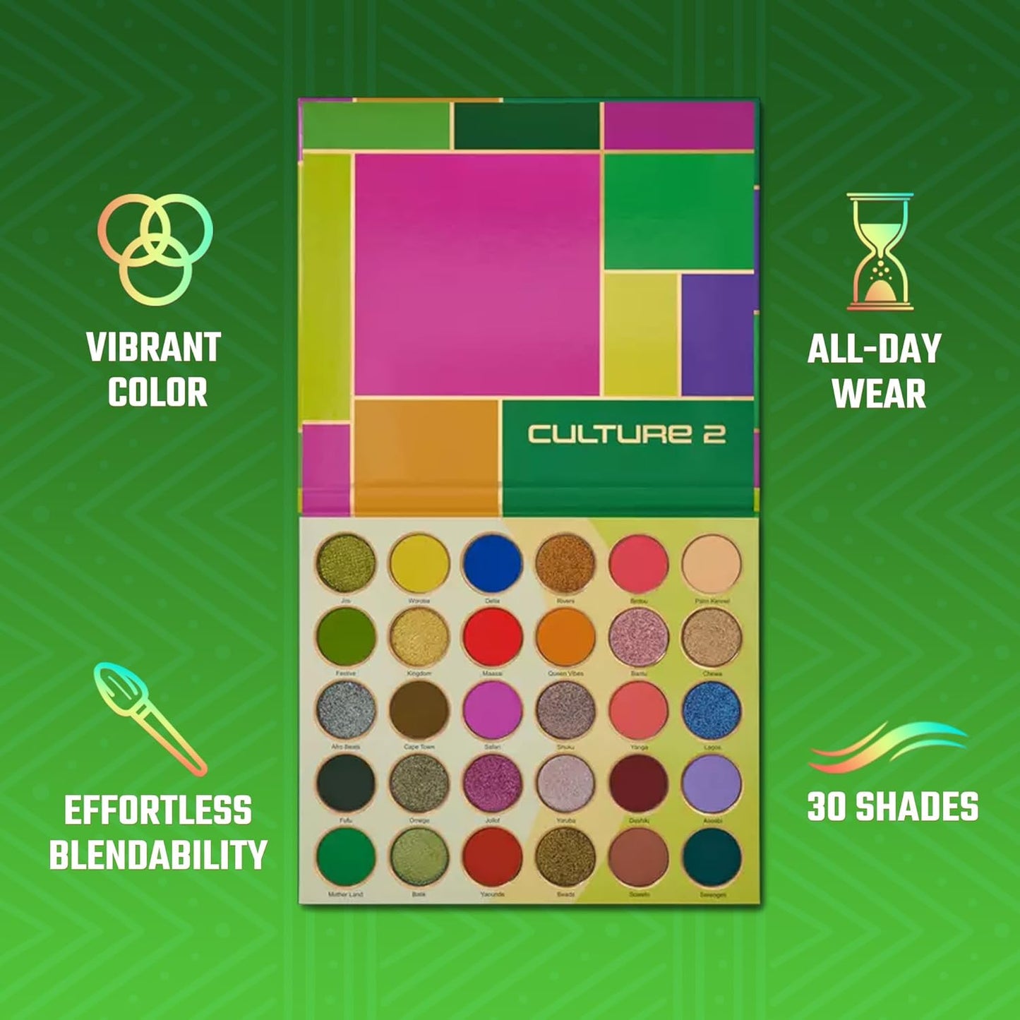 Juvia's Place Culture 2 - 30 Color Eye Shadow Palette | Long-Lasting High Pigment Matte & Shimmer Shades