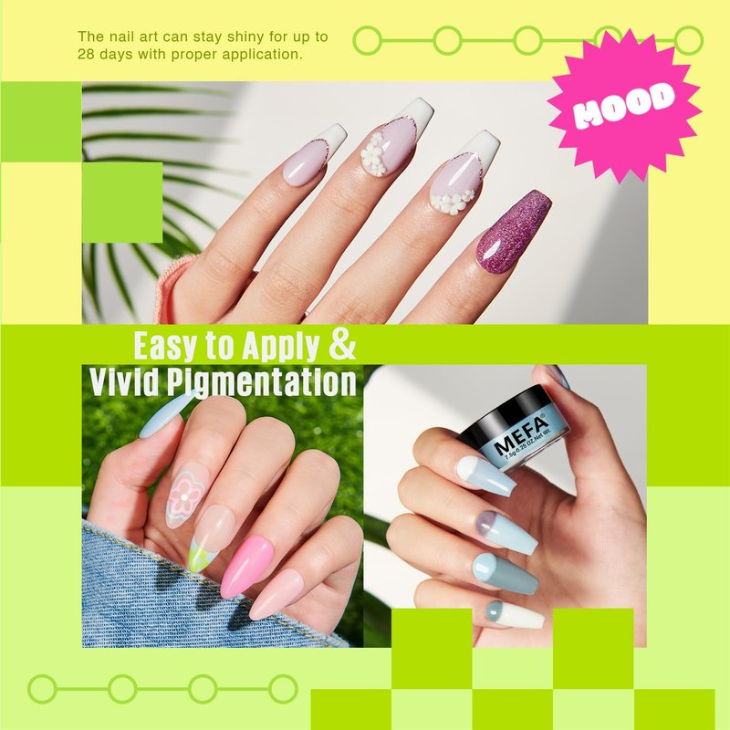 MEFA Dip Powder Nail Kit - 32 Vibrant Colors for Spring & Summer | Hot Pink, Pastel Violet, Neon Orange, Glitter & Shimmery Finishes