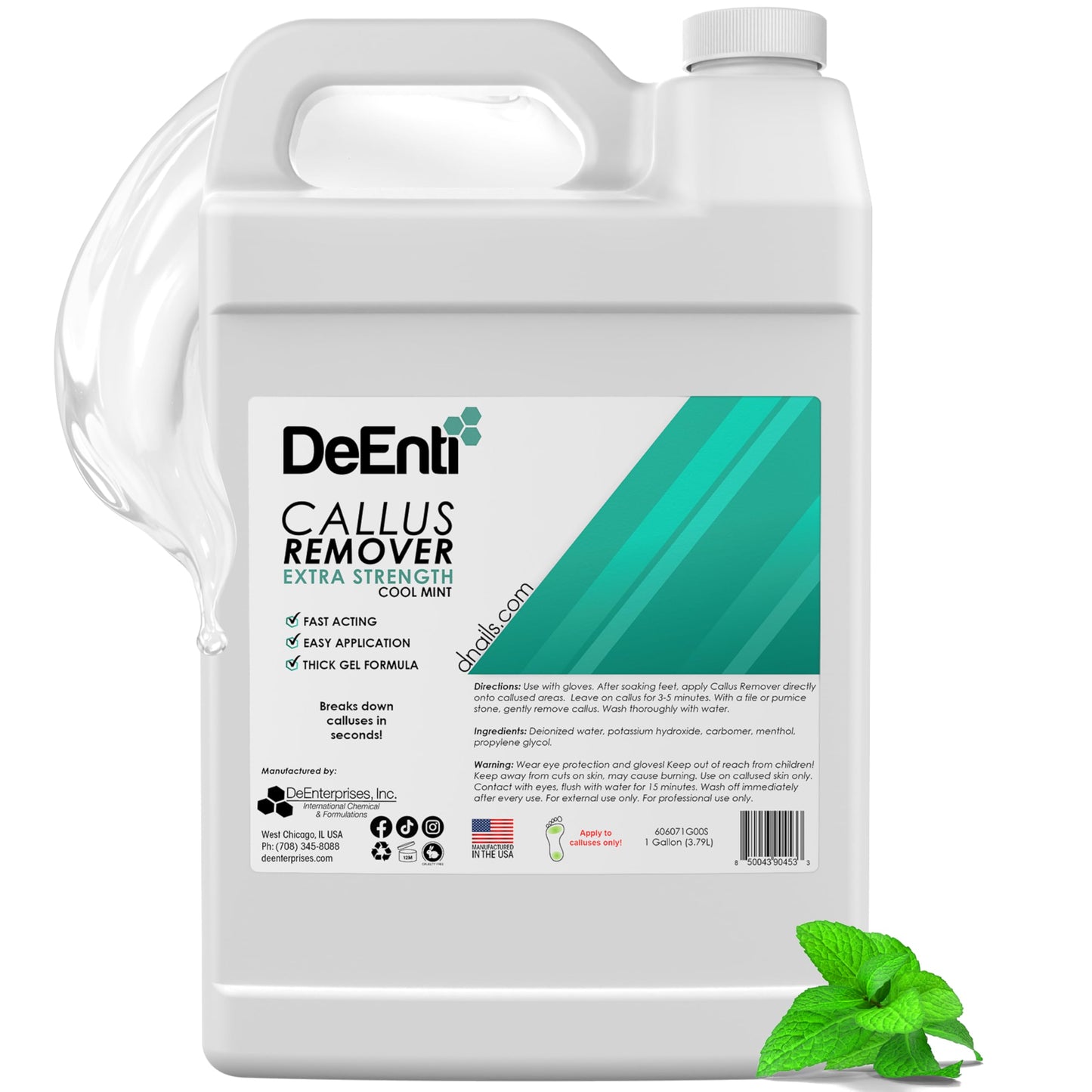 DeEnti Callus Remover for Feet, Extra Strength Foot Callus Remover Gel, 128oz Gallon Salon Grade Bulk Pedicure Supplies for Dry Skin, Cracked Heel, Professional Strength Foot Care, Cool Mint