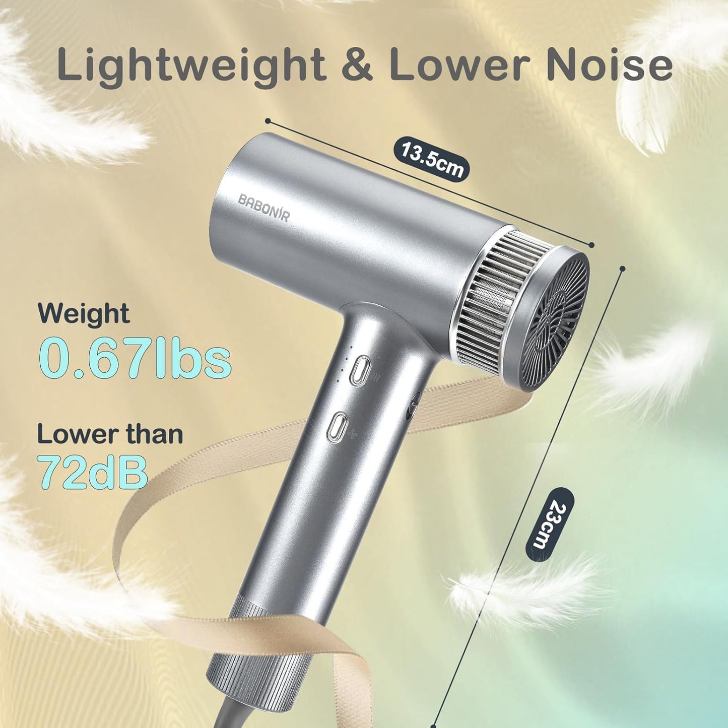BABONIR High-Speed Hair Dryer - 120,000 RPM, 600 Million Negative Ions | Lightweight, Low Noise, Magnetic Nozzle
