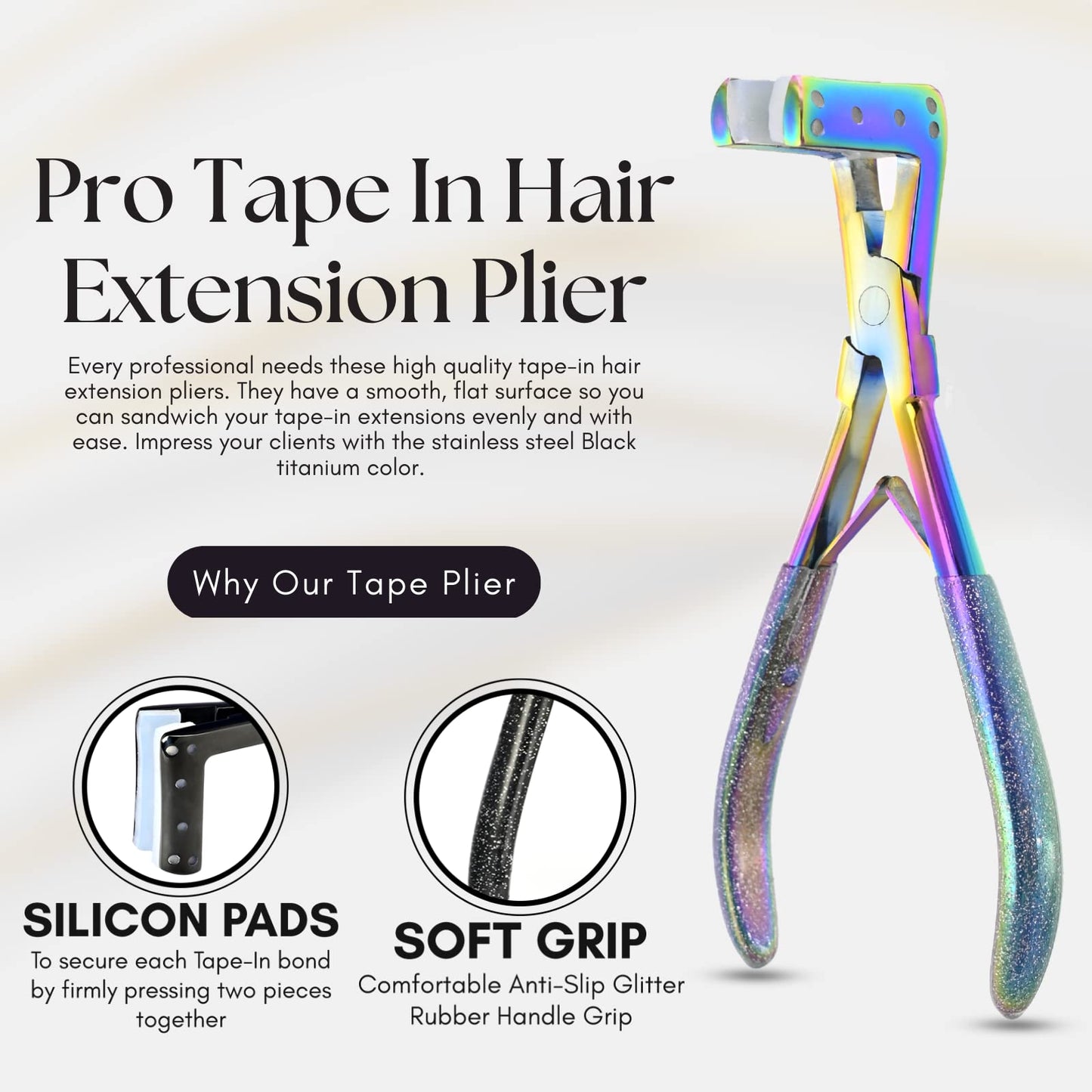 Rainbow Professional Tape in Hair Extensions Plier Stainless Steel Extensions Tape Sealing Pliers Tool with Box Hair Extension Styling Tools Non-Slip Grip (Rainbow Plier)
