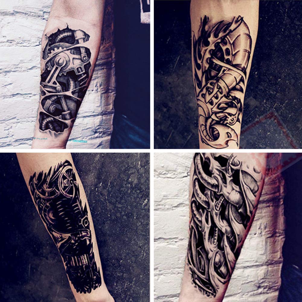 Oottati 8 Pieces Large 3D Mechanical Parts Gear Arm Eyeball Muscle Body Art Temporary Tattoo