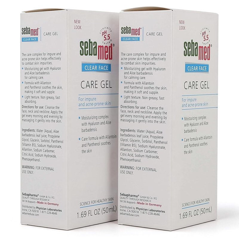 SEBAMED Clear Face Care Gel (50mL) with Aloe Vera and Hyaluronic Acid for Impure and Acne Prone Skin - Made in Germany - Pack of 2