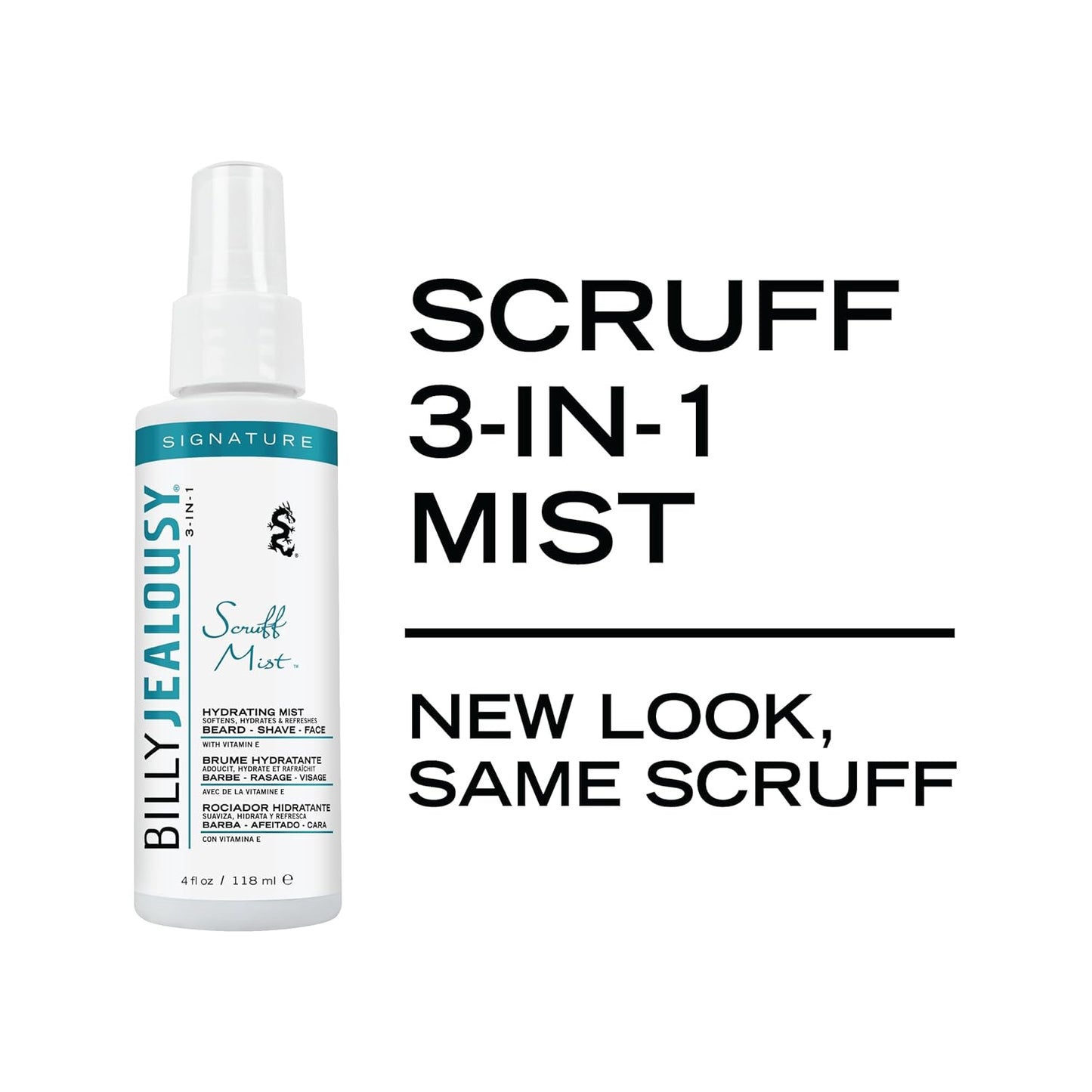 Billy Jealousy Signature Scruff Mist - 3-in-1 Hydrating Beard, Shave & Face Spray with Vitamin E | Soften Stubble & Promote Healthy Beard Growth, 4 Fl Oz