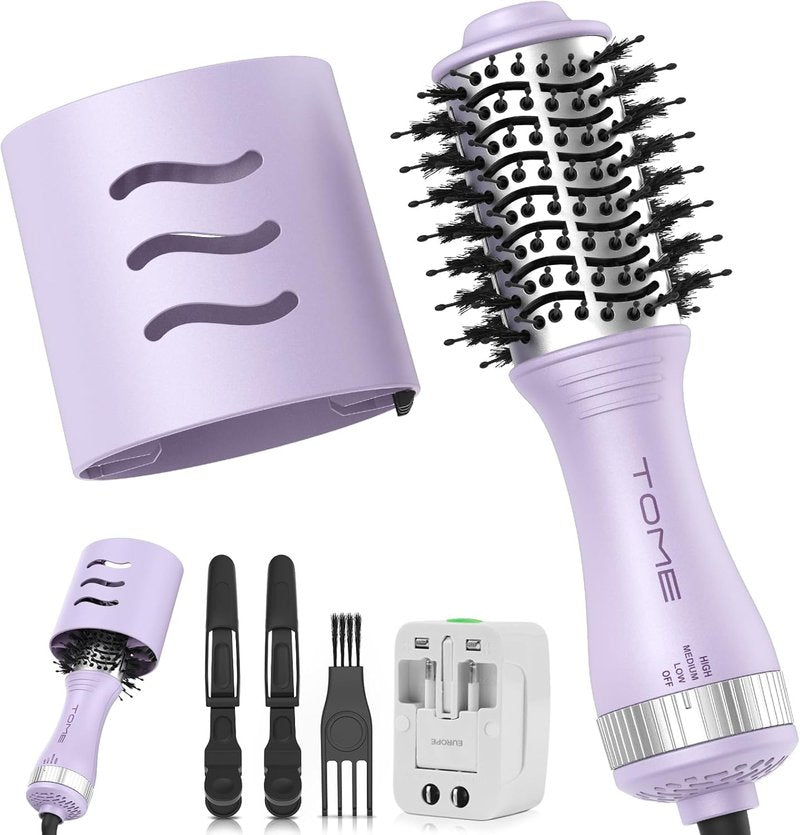 Blow Dryer Brush - 600W Oval Hot Air Volumizer & Straightener | Anti-Frizz Styling Tool (2 Inch) - Blue & Purple