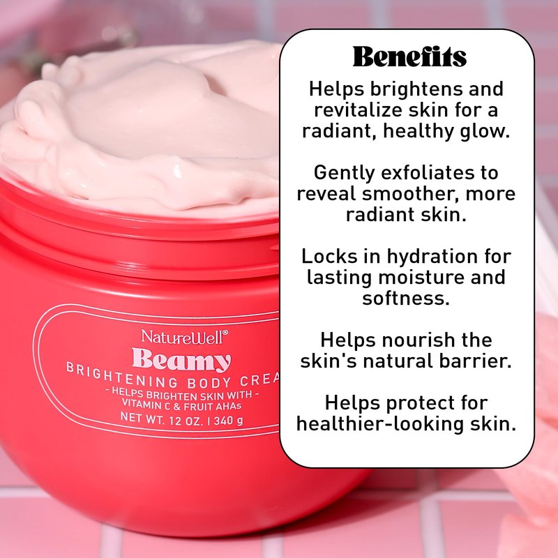 NATURE WELL Beamy Brightening & Moisturizing Body Cream, Lightweight & Quick-Absorbing Formula to Help Improve Tone & Texture, Scented with Black Currant, Jasmine & Vanilla Woods,12 Oz