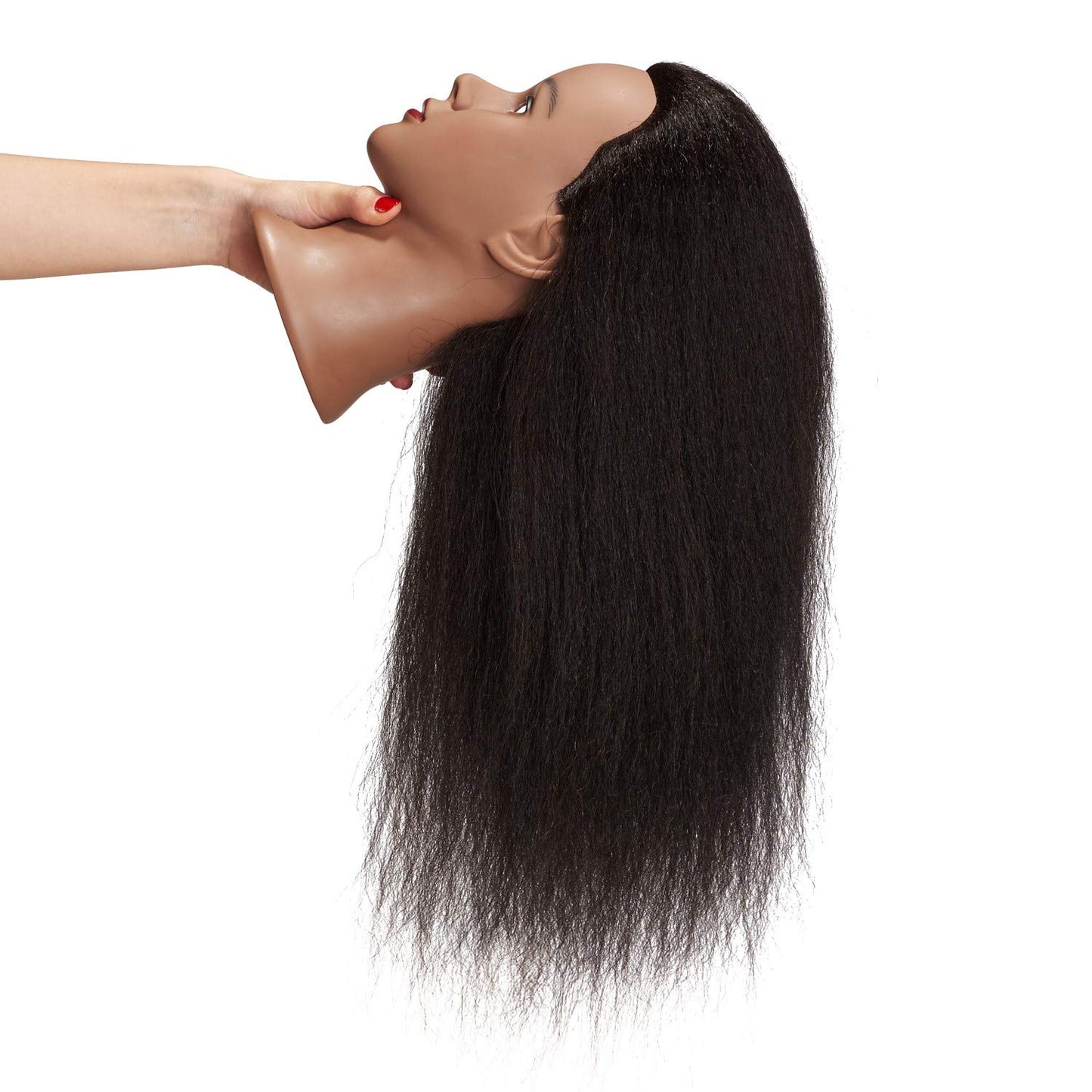 Mannequin Head 100% Real Hair 16 Inch Training Head Manikin for Hairdresser Training and Styling Practice Cosmetology Doll Head Practice Braiding Hair - With Clamp Stand