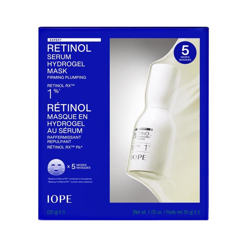 IOPE Retinol Serum in Deep Collagen Gel Mask 5+1 Set | Double-Layered Hydrogel Sheet for High Adhesion, A Full Bottle of Retinol RX 1% Serum, Intense Firming & Plumping, Anti-Aging, Korean Skincare