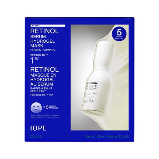 IOPE Retinol Serum in Deep Collagen Gel Mask 5+1 Set | Double-Layered Hydrogel Sheet for High Adhesion, A Full Bottle of Retinol RX 1% Serum, Intense Firming & Plumping, Anti-Aging, Korean Skincare