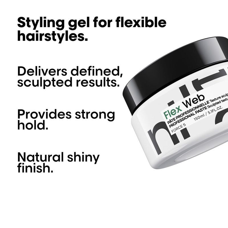 L'Oréal Professionnel Paris Flex Web Texture Paste - Strong Hold Pomade and Styling Gel For All Hair Types, Packaging May Vary