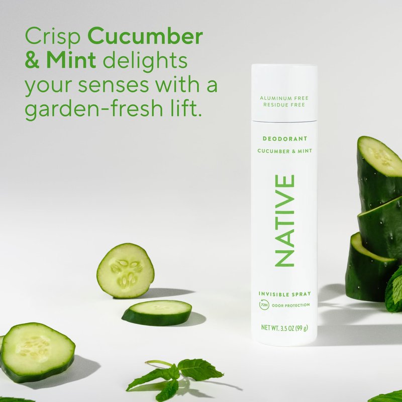 Native Deodorant & Body Spray, Cucumber & Mint, 72-Hour Odor Protection for Underarms & Body, Aluminum Free, Quick Drying, 3.5 oz