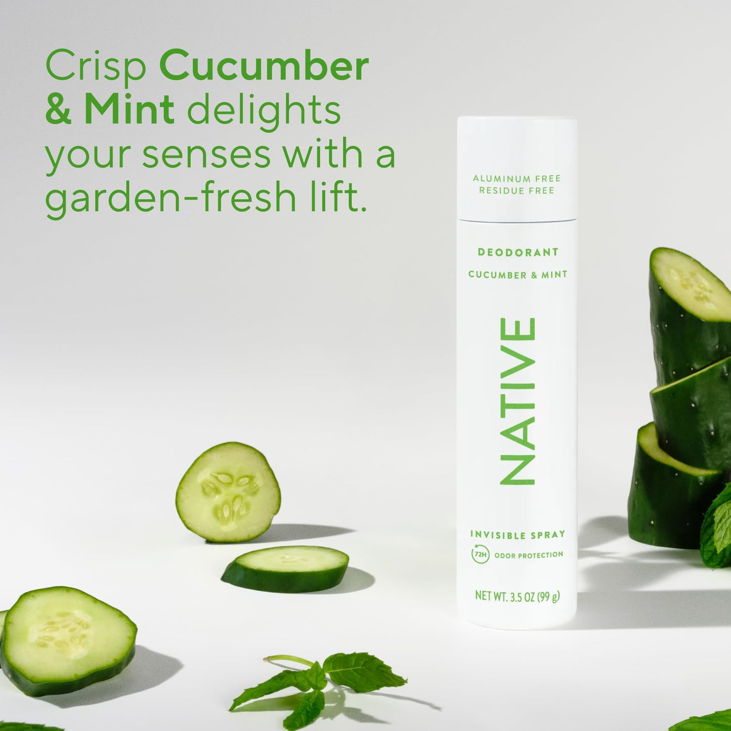 Native Deodorant & Body Spray, Cucumber & Mint, 72-Hour Odor Protection for Underarms & Body, Aluminum Free, Quick Drying, 3.5 oz