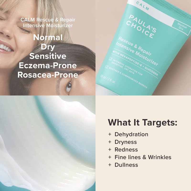 Paula's Choice CALM Intensive Face Moisturizer for Dry & Sensitive Skin, Face Cream Calms, Hydrates & Soothes Redness, Suitable for Rosacea-Prone & Eczema-Prone Skin & Fragrance-Free, 2oz